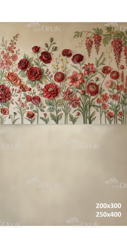 Tło fotograficzne „Czerwone kwiaty w stylu relief na kremowym tle” | 4093